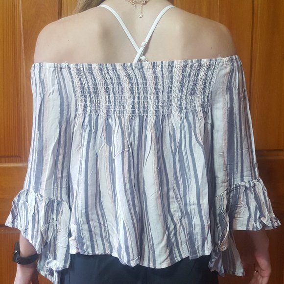 Womens off the shoulder raglan flounce sleeve top - Picture 2 of 7